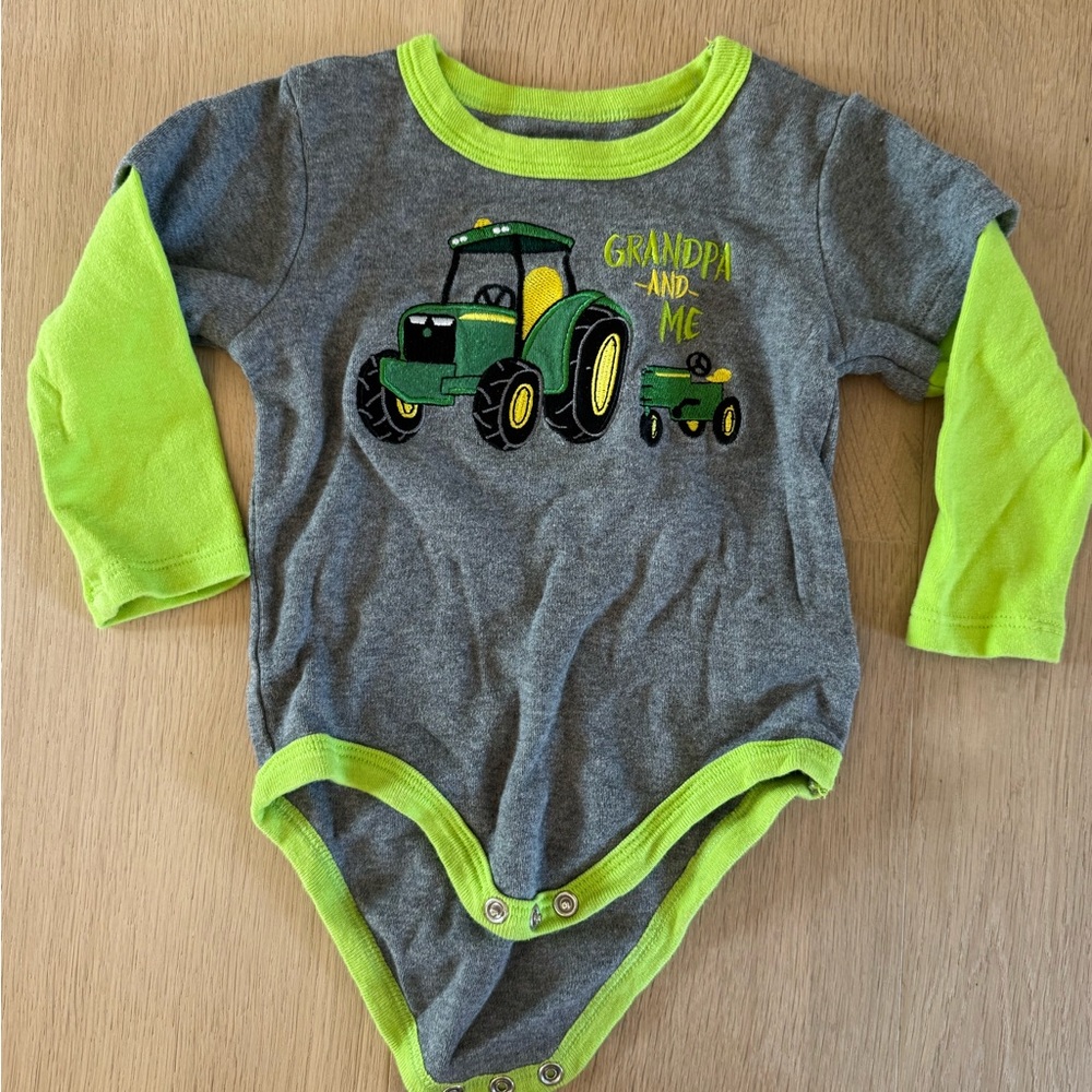 John Deere - Gray and Green Tractor Baby Onesie - 9 to 12 months